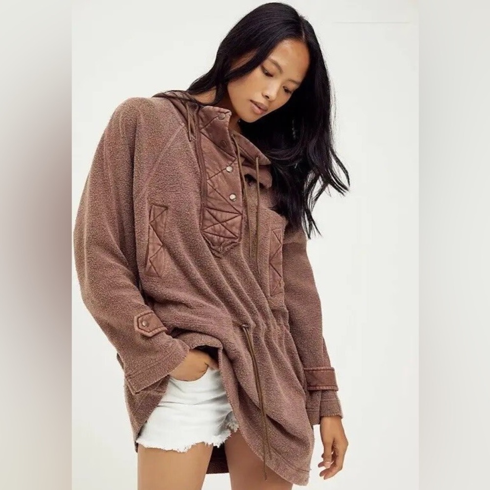 We The Free Oversized Boho Brown Fleece Hoodie Sweatshirt Jacket Comfy Cozy